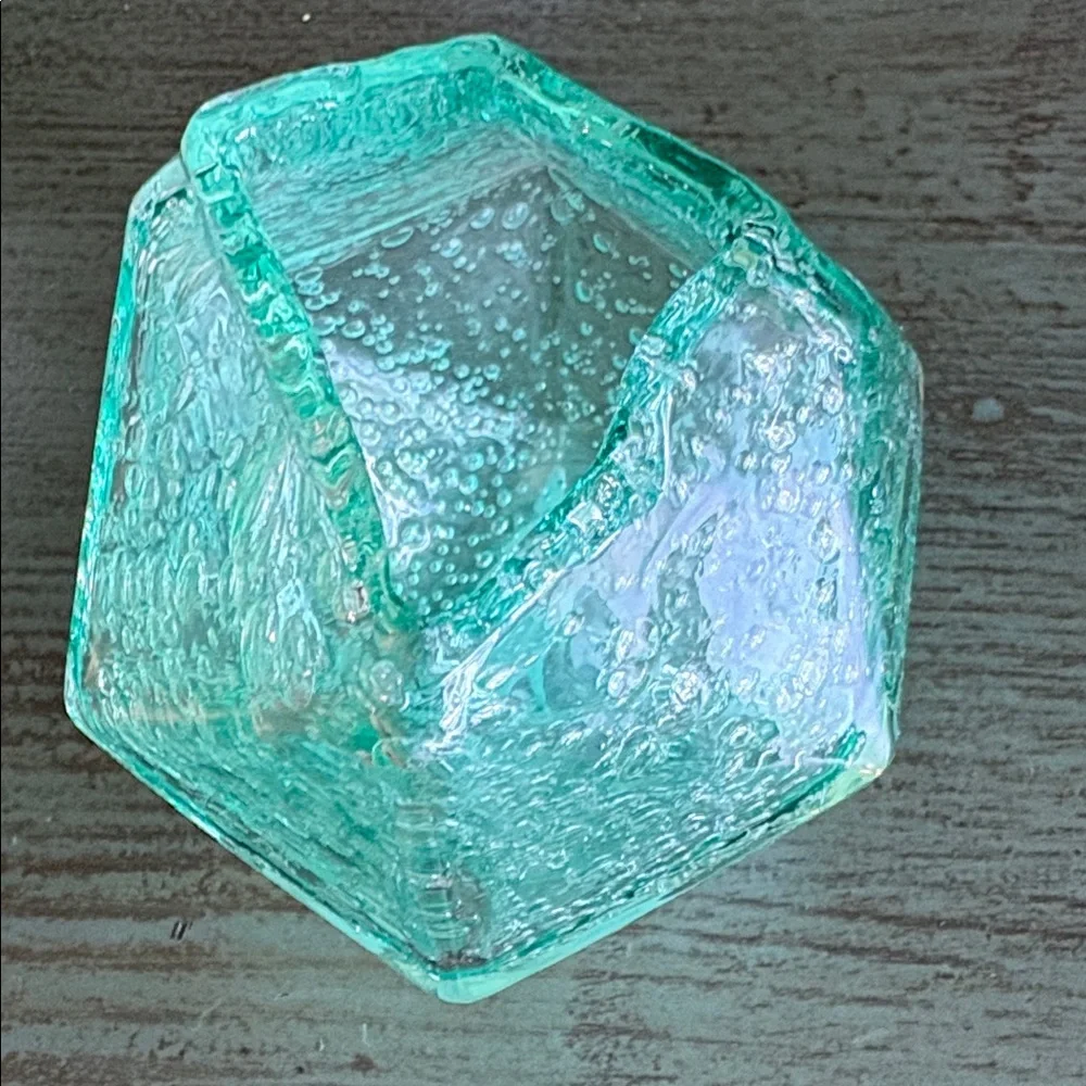 Aqua Teal Geometric Bubble Glass Vase Sculptural Modern Decor